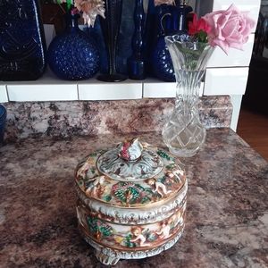 R. Capodimonte Italy Large Trinket Dish Footed Vtg